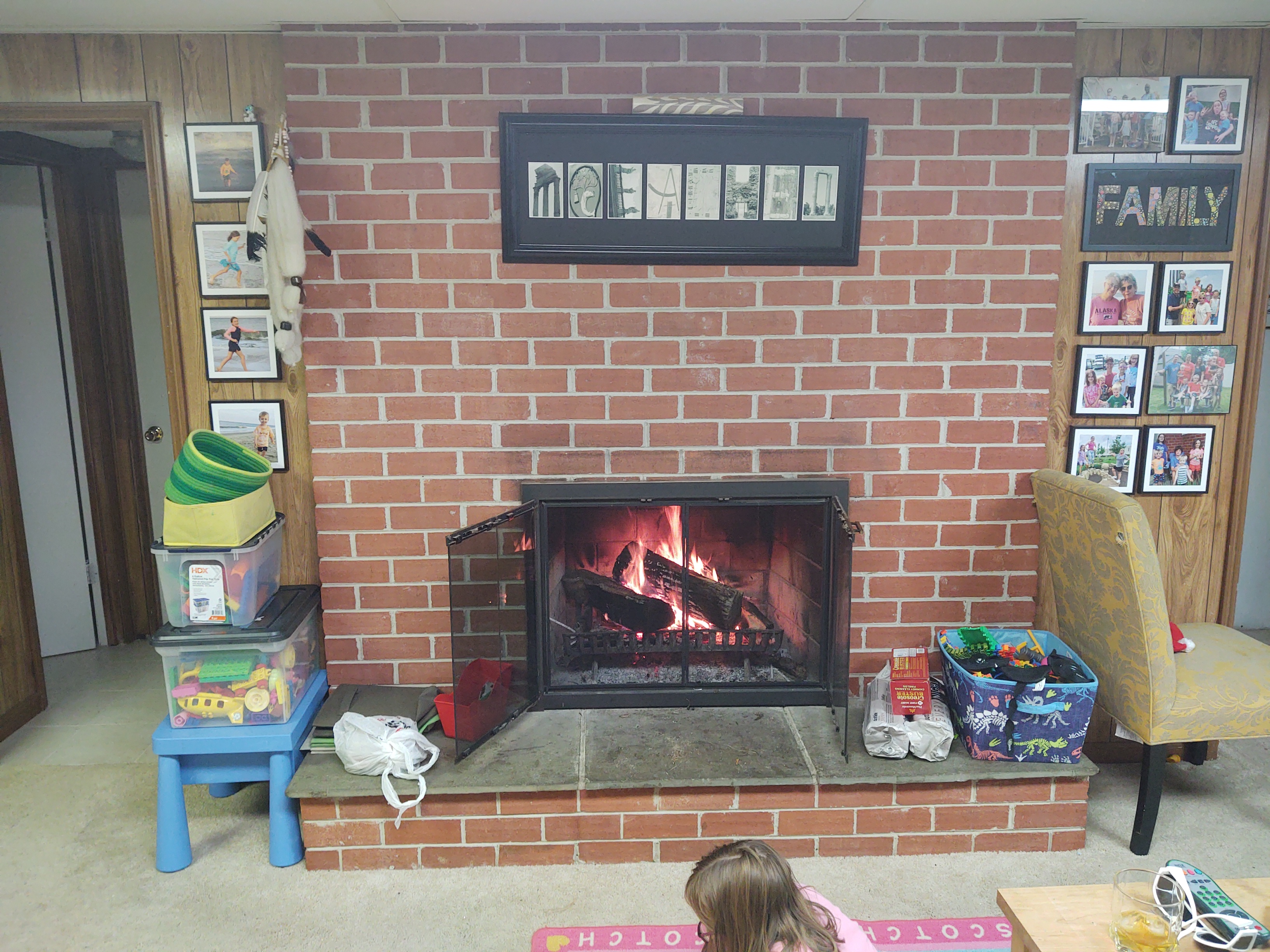 fireplace ablaze